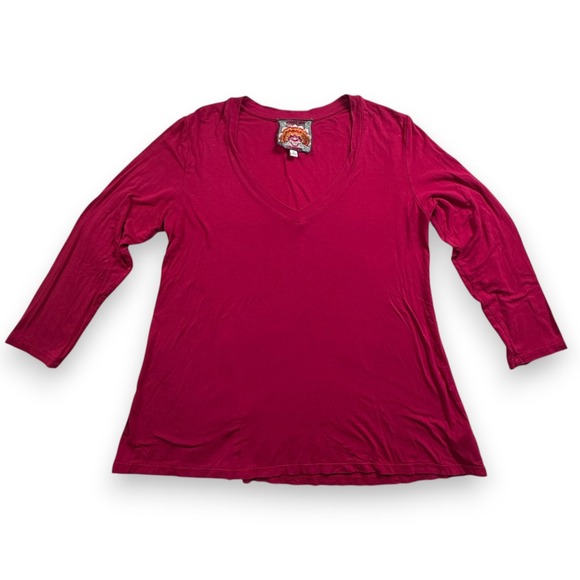 Johnny Was Tops - Johnny Was Womens Pink Bamboo Viscose V-Neck Long Sleeve Top T16321-9 Small